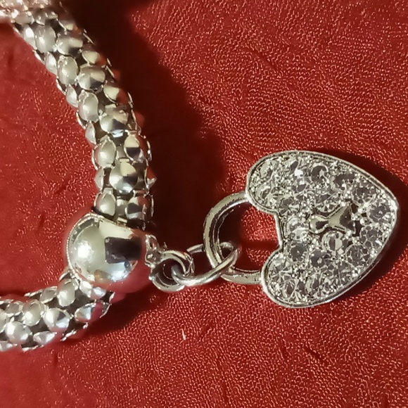 Rose gold gold & silver expandable bracelet set with heart locket charms - Picture 3 of 5